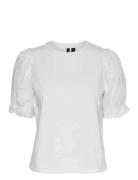 Vmsenna Ss Emb Sleeve Top Jrs White Vero Moda