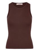 Rib Knit Tank Top Brown A-View