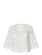 Slflaerke 3/4 Cropped Broderi Ang Top B White Selected Femme