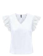 Onllou Life Emb S/S Frill Top Wvn White ONLY