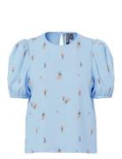 Pcjeo Ss O-Neck Top Wvn D2D Blue Pieces