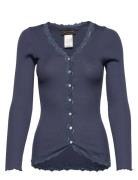 Rwbabette Silk Ls V-Neck Lace Cardi Blue Rosemunde