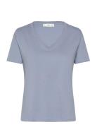 V-Neck Cotton T-Shirt Blue Mango