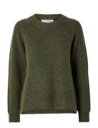 Slflulu Ls Knit O-Neck Noos Khaki Selected