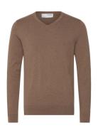 Slhberg Ls Knit V-Neck Noos Brown Selected