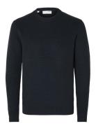 Slhdane Ls Knit Structure Crew Neck Noos Navy Selected
