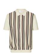 Slhmattis Ss Knit Stripe Polo Cardigan Cream Selected