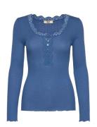 Rmwbalta Modal Ls Placket T-Shirt Blue RM By Rosemunde