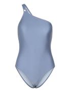 Asymmetric Shimmer Swimsuit Blue Filippa K