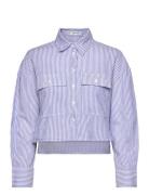 Striped Cropped Shirt With Pockets Blue Mango
