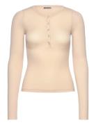 Sheer Rib Long Sleeve Henley Top Cream Weekday