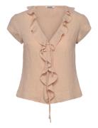Frilled Tie-Front Top Beige Weekday