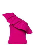Asymmetrical Top In Combined Fabric Pink Mango
