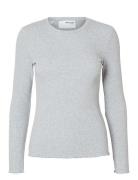 Slfanna Ls Crew Neck Tee S Noos Grey Selected