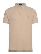 Custom Slim Fit Big Pony Mesh Polo Shirt Beige Polo Ralph Lauren