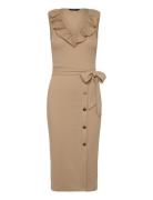 Button-Trim Rib-Knit Sleeveless Dress Beige Lauren Ralph Lauren