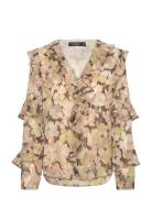 Floral Ruffle-Trim Georgette Blouse Green Lauren Ralph Lauren