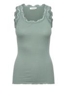 Rwbabette Silk Sl U-Neck Long Lace Green Rosemunde