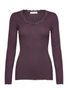Rwbabette Silk Ls U-Neck Lace T-Shi Purple Rosemunde