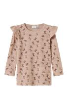 Nmfwang Wool Rib Ls Top Aop W/Flounce Pink Name It