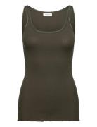 Rwbelle Silk U-Neck Strap Elastic T Khaki Rosemunde