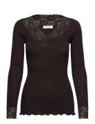 Rwbernadine Organic Ls V-Neck Lace Brown Rosemunde