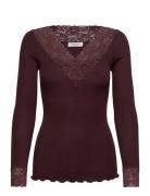Rwbernadine Organic Ls V-Neck Lace Brown Rosemunde