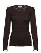 Silk T-Shirt W/ Lace Brown Rosemunde