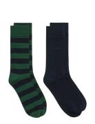 Barstripe And Solid Socks 2-Pack Green GANT