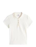 Gold Button Slim Ss Polo White Tommy Hilfiger