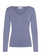 Rwelma Modal V-Neck T-Shirt Blue Rosemunde