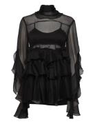 Anyssa Ruffle Mini Dress Black Bardot