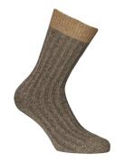 Merino Silk Rib Crew 1-Pack Brown Alpacasocks&Co