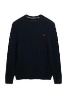 Cotton Cable Knit Crew Navy Superdry