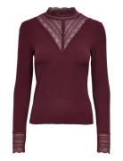 Onltilde L/S High Neck Lace Top Jrs Noos Burgundy ONLY
