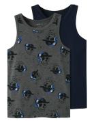 Nkmtank Top 2P Dark Grey Mel Skull Noos Navy Name It