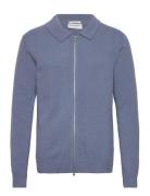 Lambswool L/S Cardigan With 2-Way Z Blue Lindbergh