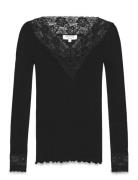 Rwbernadine Organic Ls V-Neck Lace Black Rosemunde