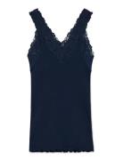 Organic Top W/ Lace Navy Rosemunde