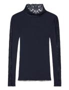 Rwbeatha Silk Ls Lace T-Shirt Navy Rosemunde