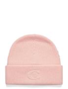 Embossed C Knit Beanie Pink Coach Accessories