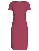 Stretch Crepe Boat Neck Ss Dress Burgundy Calvin Klein