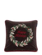 Holly Wrath Embroidered Cotton Velvet Pillow Cover Brown Lexington Hom...