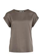 Viellette S/S Satin Top - Noos Brown Vila