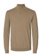 Slhberg Ls Half Zip Noos Beige Selected