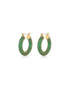 Pave Baby Amalfi Hoops- Green Emerald- Gold Accessories Jewellery Earr...