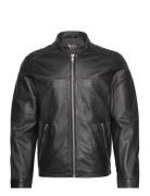 Adam Zipped Leather Jacket Skinnjakke Skinnjakke Black Jofama