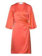 Slffranziska 3/4 Short Satin Wrap Dress Kort Kjole Orange Selected Fem...