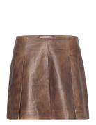 Leather Pleated Skirt Kort Skjørt Brown REMAIN Birger Christensen