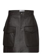 Slfkaisa Hw Short Leather Skirt Kort Skjørt Brown Selected Femme